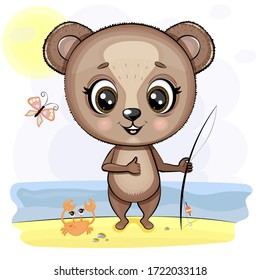 Cute bear fisherman vector illustration