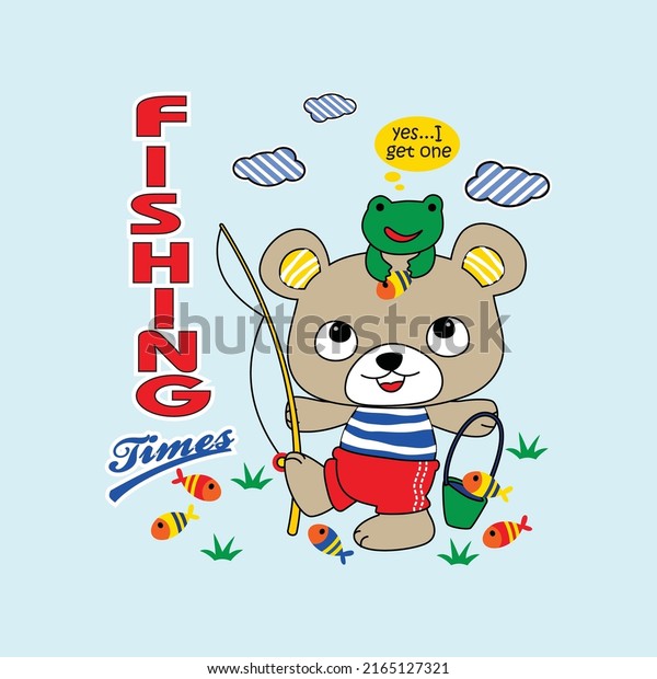 cute bear fishing design cartoon vector\
illustration for t shirt