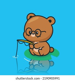 Ilustración del vector del icono de pesca del oso. Estilo de dibujos animados vectoriales aislados por animales.