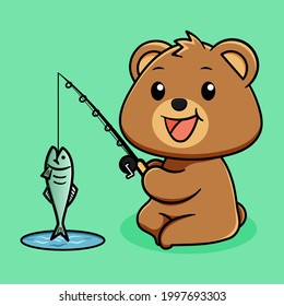 cute bear fishing vector design