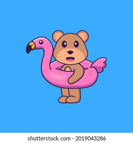 Cute bear With flamingo buoy. Animal cartoon concept isolated. Can used for t-shirt, greeting card, invitation card or mascot.