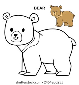 Cute Bear Flat Design Black Outline With Colors Sample For Coloring Pages