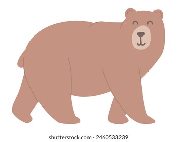 Cute bear in flat design. Happy wildlife pet, forest grizzly character. Vector illustration isolated.