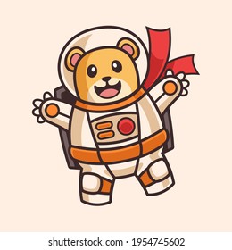 Cute Bear Floating in Astronaut Costume Cartoon Character	