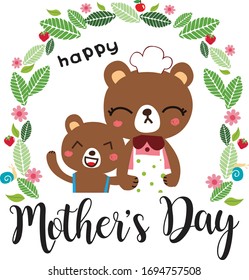 cute bear floral mother's day background illustration