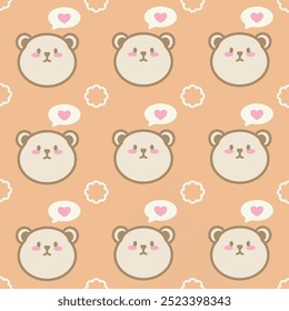 Lindo oso, flor y corazón Vector de Vector sin patrón. Estilo de dibujos animados. Fondo infantil para papel, tela, envoltura de regalo, decoración de interiores, tarjeta, regalo de papel, caja del teléfono.