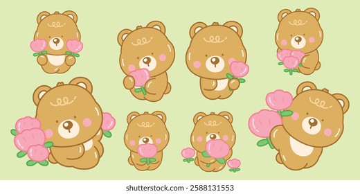 Cute Bear with Flower Set