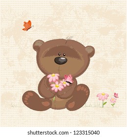 Cute bear with flowers