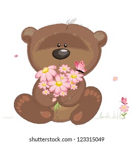 Cute bear with flowers