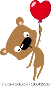 cute bear fly with heart balloon valentines day - flat design vector