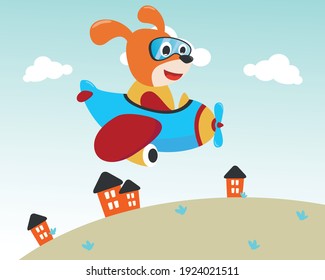 Cute bear flying in airplane, cartoon hand drawn vector illustration. Can be used for t-shirt printing, children wear fashion designs, baby shower invitation cards and other decoration. 