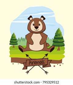 Cute bear in forest cartoob