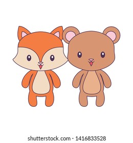 cute bear with fox animals isolated icon
