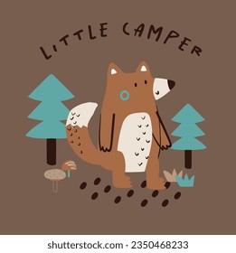 Cute bear fox hedgehog forest animals tree mushroom cute woodland animals design for kids market as vector
