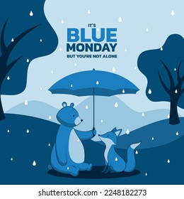 Cute bear and fox on Blue Monday