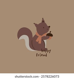 Cute bear, fox , squirrel,  forest animals tree mushroom cute woodland animals design for kids market as vector