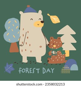 Cute bear fox worm
forest animals tree mushroom cute woodland animals design for kids market as vector