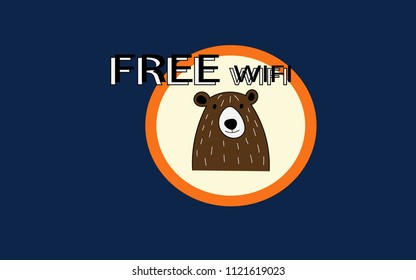 cute bear and free wifi text. print for t-shirt, vector