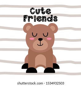 Cute Bear Friends design on stripe background, good for icon, mascot, card, banner, poster, print and other uses.