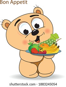 Cute bear with fruit tray