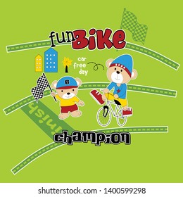 Cute Bear Fun Bike  racing vector cartoon - Vector