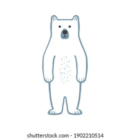 Cute bear. Funny bear outline coloring page for kids. Doodle, sketch cartoon character of a bear. Hand drawn children's print, vector illustration for packaging, fabric, textile. Childishly drawn.