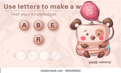 Cute bear - game for kids, make a word from letters. Vector eps 10