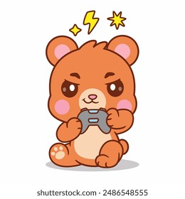 Cute Bear Gaming Cartoon Vector Icon Illustration. Animal Technology Icon Isolated Premium Vector. Cartoon Style.