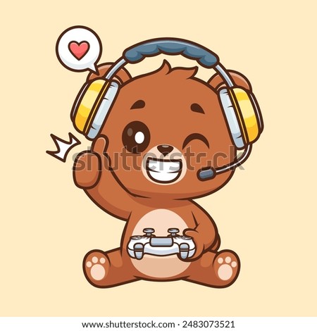 Cute Bear Gaming Cartoon Vector Icon Illustration. Animal Technology Icon Concept Isolated Premium Vector. Flat Cartoon Style