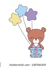 cute bear with gift box and balloons helium