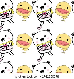 cute bear with gift box and cute duck pattern background design for art and print  vector eps.10