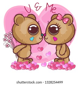 Cute Bear girl and boy with hearts - Illustration