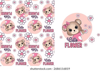 Camisa linda del diseño de los patrones de la muchacha del oso