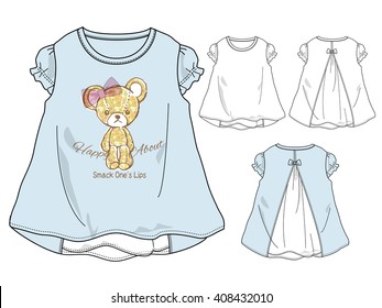 cute bear, girl tshirt design, kids fashion vector illustration