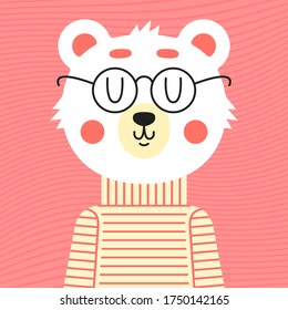 Cute bear with glasses. Art for t-shirt.