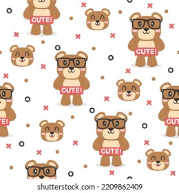 Cute bear with glasses cartoon vector pattern design concepts