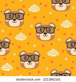 Cute bear with glasses cartoon vector pattern design concepts.