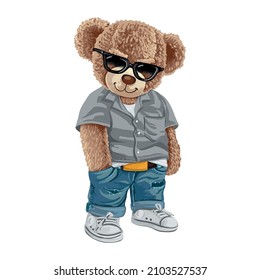 cute bear with glasses Illustration for a printing shirt, Print posters, greeting cards