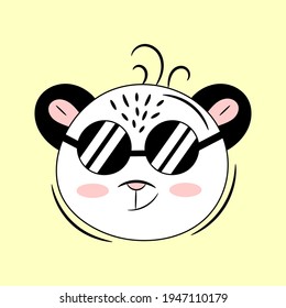 cute bear with glasses. Isolated on yellow background