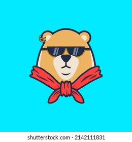 Cute bear glasses logo design vector illustration