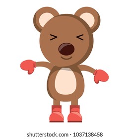 cute bear with gloves and boots over white background, christmas animals concept. colorful design. vector illustration