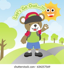 cute bear go outside wear a cap kids t shirt design