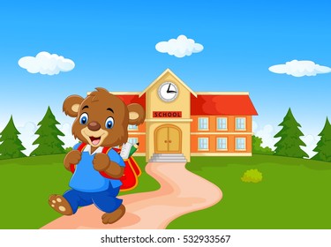 Cute bear go to school