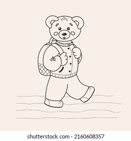 Cute bear goes to school coloring page