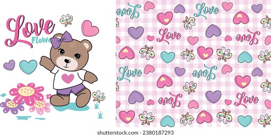 cute bear graphic tees for girl sleepwear