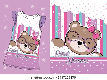 Camisetas gráficas del oso lindo para el diseño de la muchacha