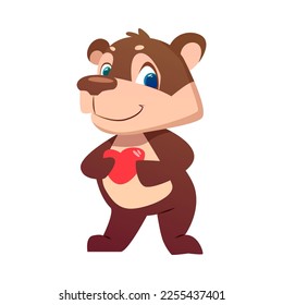 Cute Bear Greeting with Birthday Holding Heart Vector Illustration