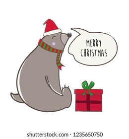 Cute Bear Greeting Christmas Vector Illustration