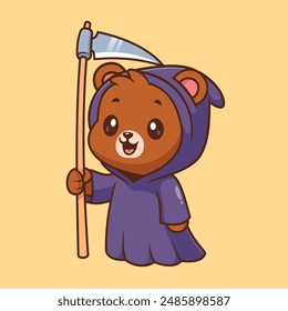 Cute Bear Grim Reaper Cartoon Vector Icon Illustration.
Animal Holiday Icon Concept Isolated Premium Vector. Flat
Cartoon Style