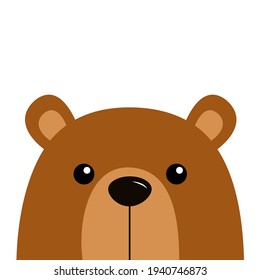 Cute bear grizzly. Funny head face. Kawaii cartoon character. Happy Valentines Day. Baby greeting card template. Notebook cover, tshirt. White background. Flat design. Vector illustration